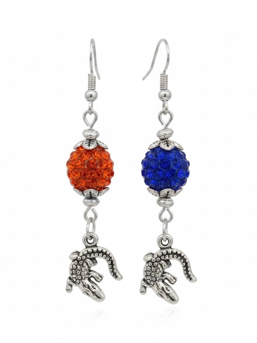 Silver Gators with Orange and Blue Sparkling Rhinestone Beads